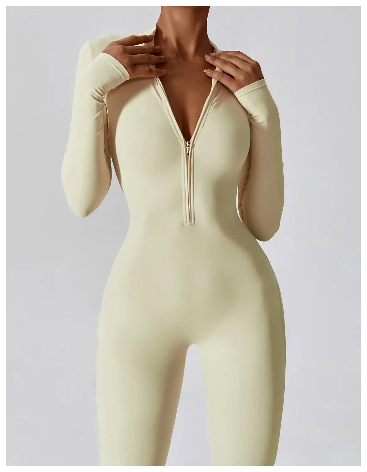 Women's Seamless Zip-Front Full-Length Active Jumpsuit – Anti-Pilling, Breathable Yoga Bodysuit