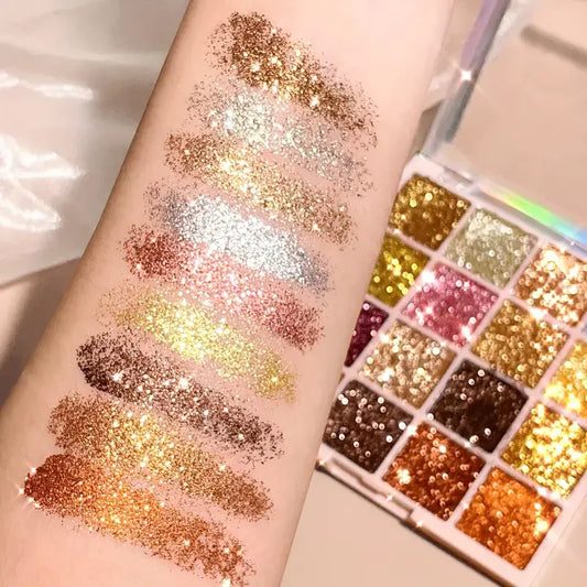 16-Colour Glitter Eyeshadow Palette – Waterproof & Long-Lasting Glam