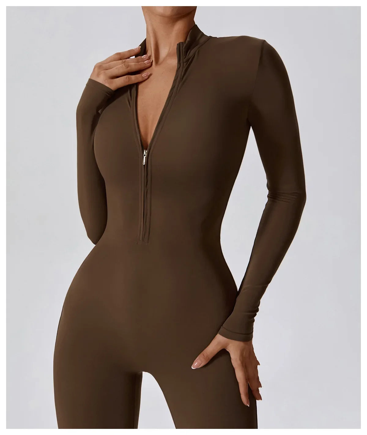 Women's Seamless Zip-Front Full-Length Active Jumpsuit – Anti-Pilling, Breathable Yoga Bodysuit