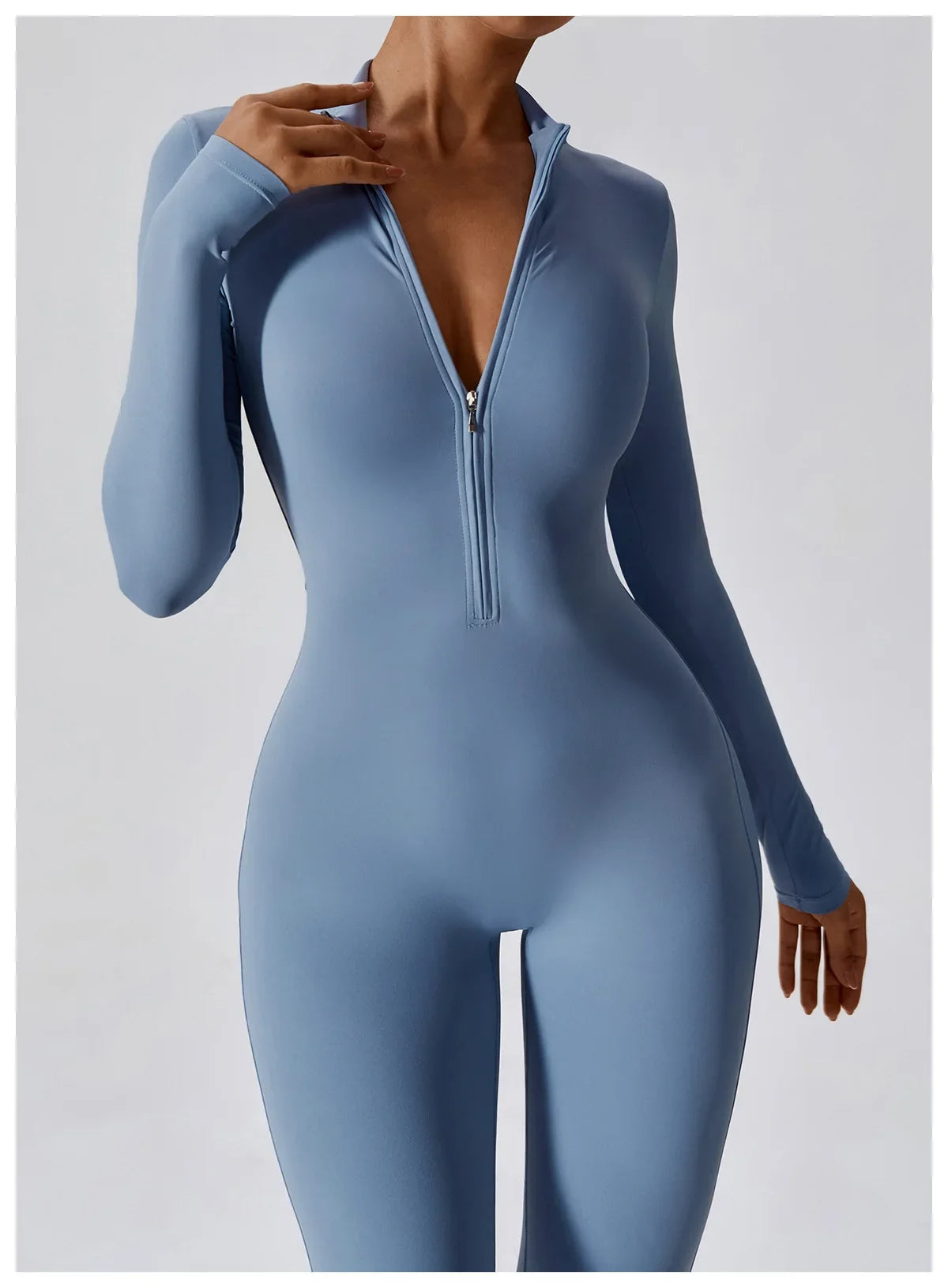 Women's Seamless Zip-Front Full-Length Active Jumpsuit – Anti-Pilling, Breathable Yoga Bodysuit