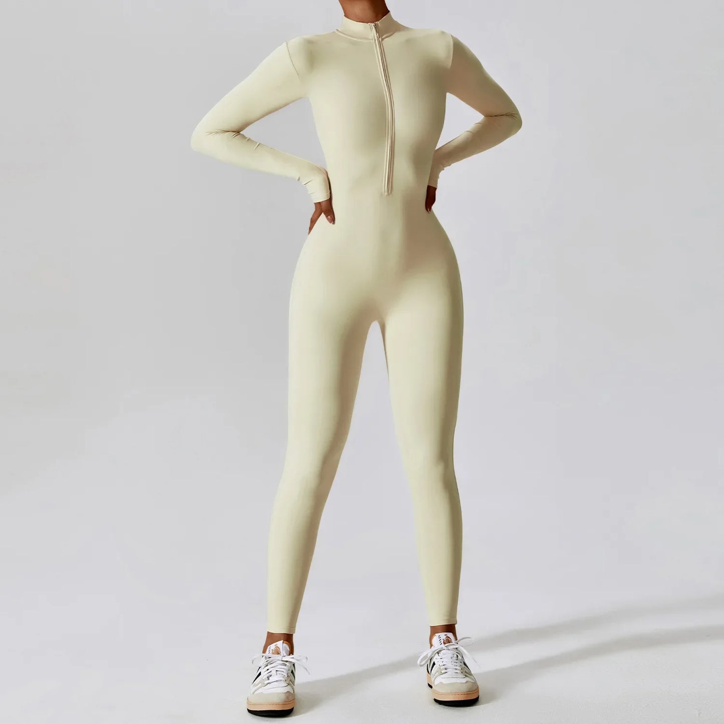Women's Seamless Zip-Front Full-Length Active Jumpsuit – Anti-Pilling, Breathable Yoga Bodysuit