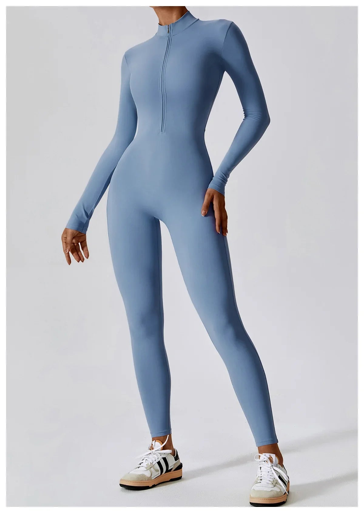Women's Seamless Zip-Front Full-Length Active Jumpsuit – Anti-Pilling, Breathable Yoga Bodysuit