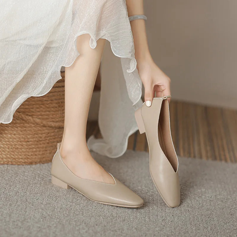 Women’s Soft PU Leather Square Toe Low Heel Pumps – Casual Comfort Shoes