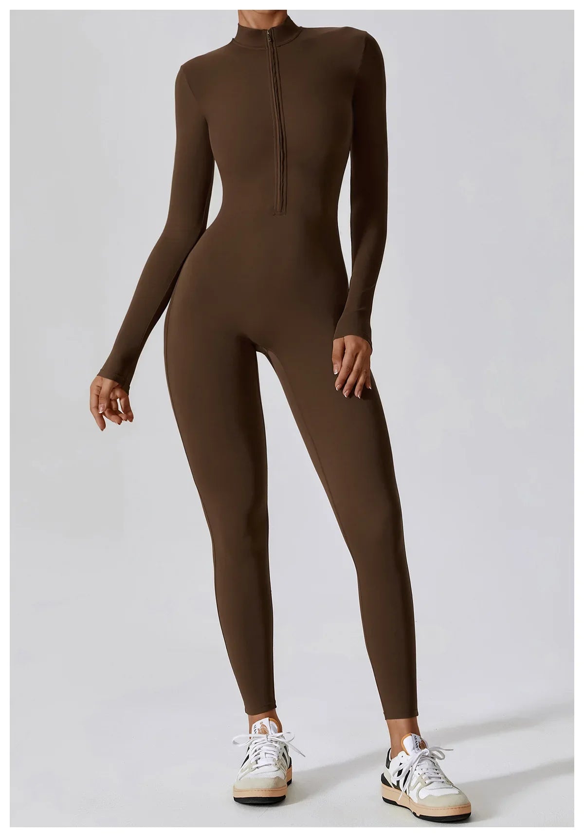 Women's Seamless Zip-Front Full-Length Active Jumpsuit – Anti-Pilling, Breathable Yoga Bodysuit