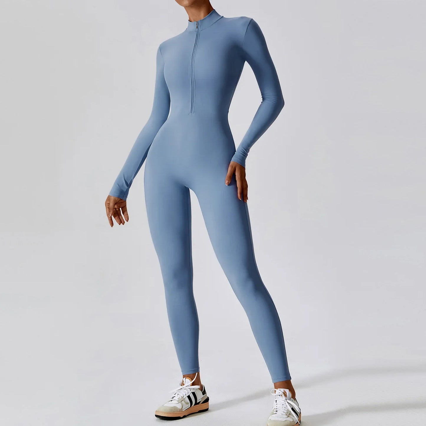 Women's Seamless Zip-Front Full-Length Active Jumpsuit – Anti-Pilling, Breathable Yoga Bodysuit
