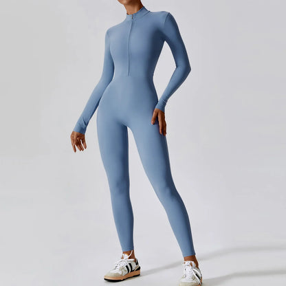 Women's Seamless Zip-Front Full-Length Active Jumpsuit – Anti-Pilling, Breathable Yoga Bodysuit