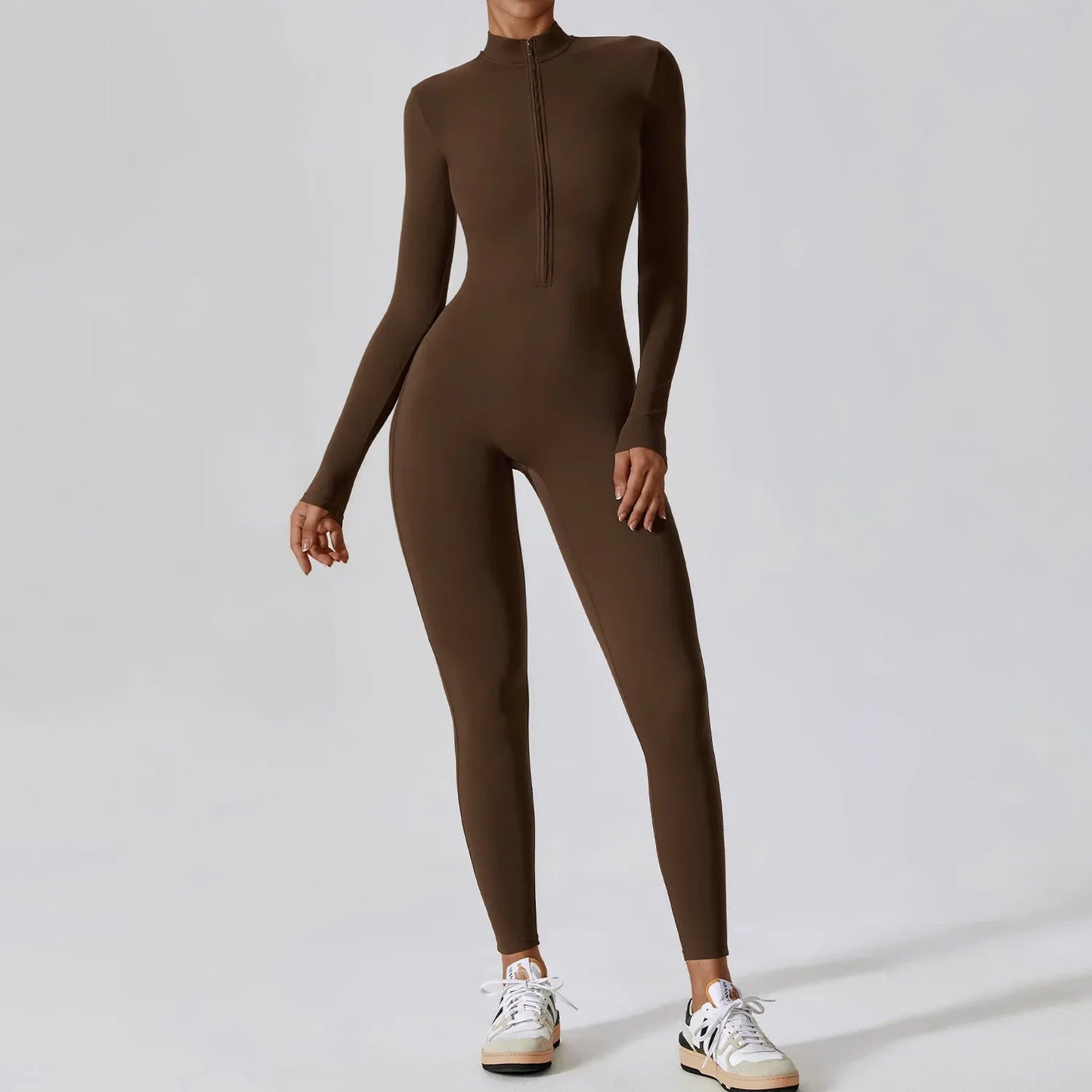 Women's Seamless Zip-Front Full-Length Active Jumpsuit – Anti-Pilling, Breathable Yoga Bodysuit