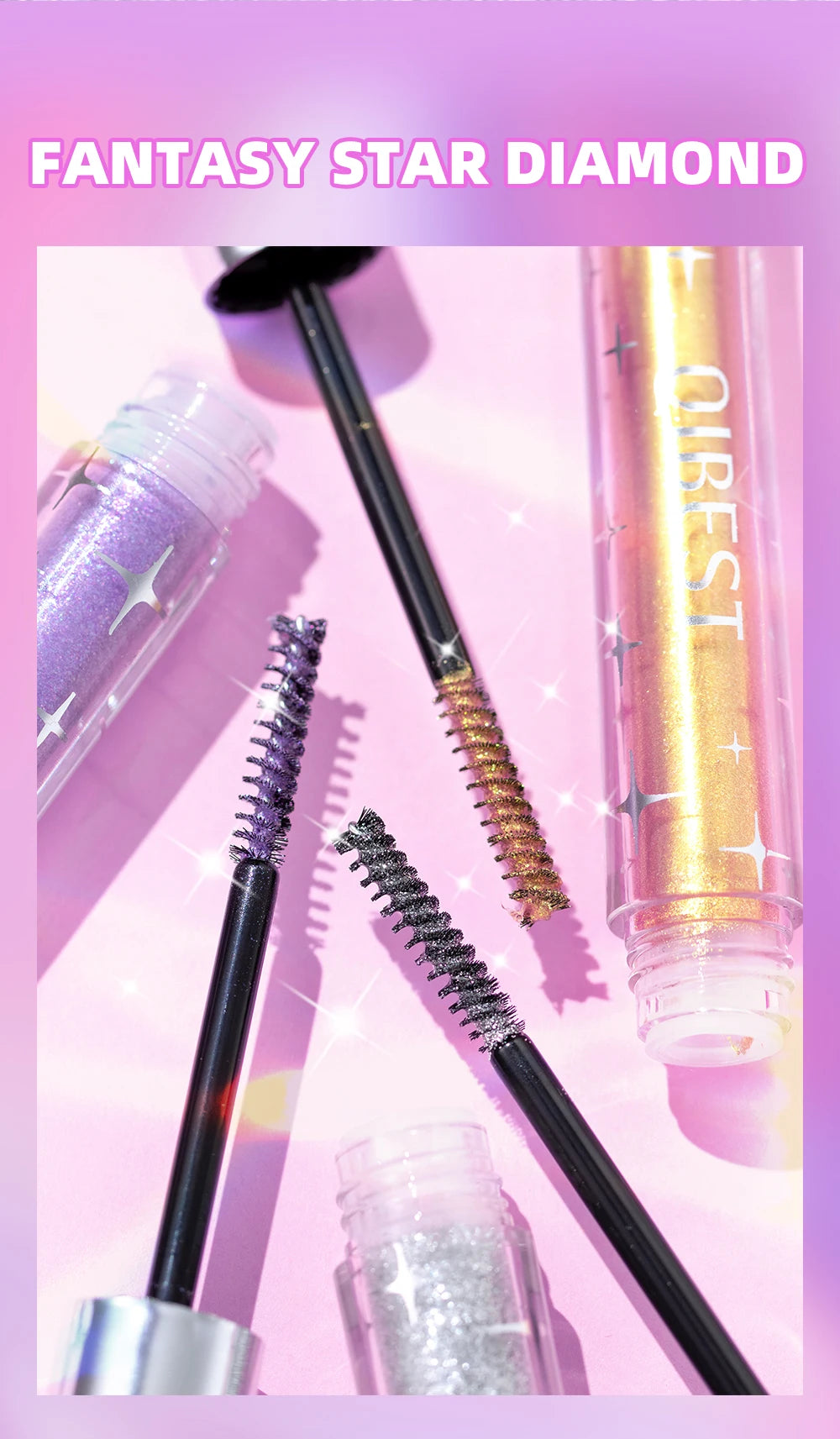 QiBest Glitter Mascara – 4D Silk Fiber Eyelash Lengthening, Curling & Waterproof Mascara