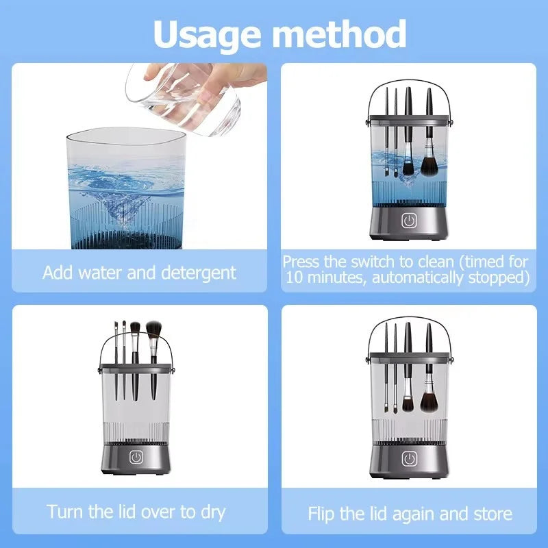 3-in-1 Automatic Electric Makeup Brush Cleaner & Dryer – Rechargeable Type-C Charging Cosmetic Brush Washing Tool