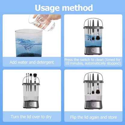 3-in-1 Automatic Electric Makeup Brush Cleaner & Dryer – Rechargeable Type-C Charging Cosmetic Brush Washing Tool