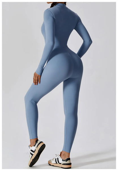 Women's Seamless Zip-Front Full-Length Active Jumpsuit – Anti-Pilling, Breathable Yoga Bodysuit