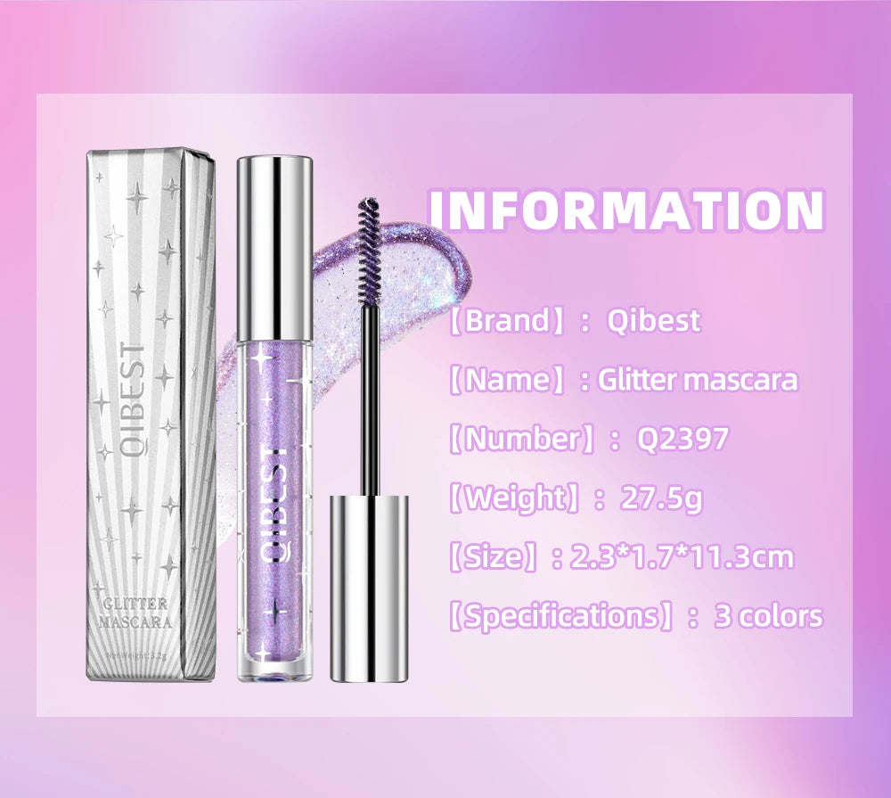QiBest Glitter Mascara – 4D Silk Fiber Eyelash Lengthening, Curling & Waterproof Mascara