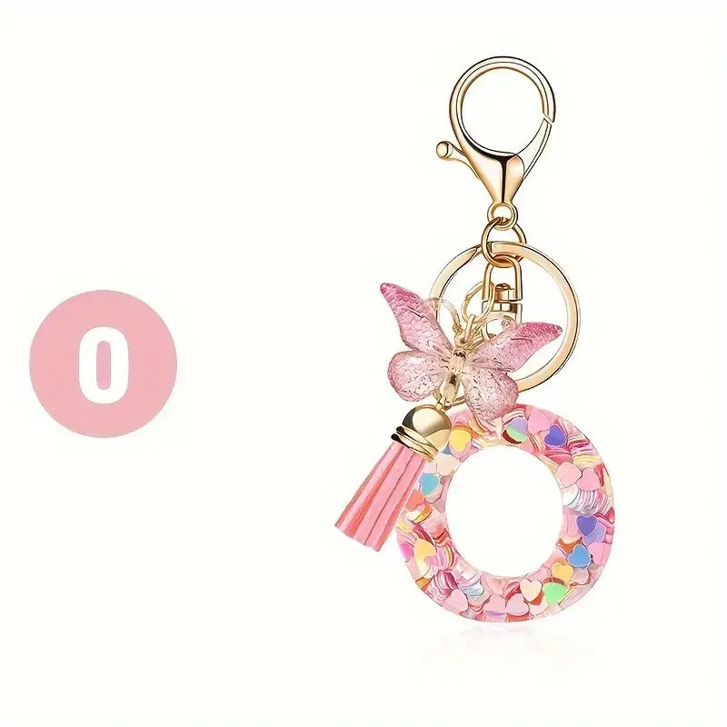 Personalised Resin Letter Keychain – Floral Design with Tassel & Charm