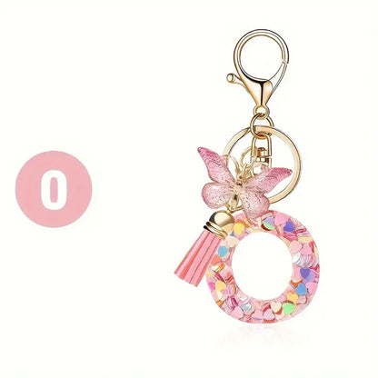 Personalised Resin Letter Keychain – Floral Design with Tassel & Charm