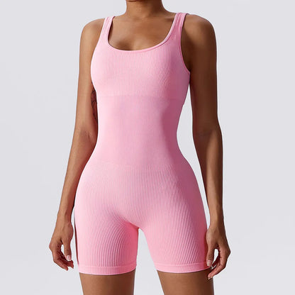 One-Piece Seamless Jumpsuit for Women – Ribbed Workout, Yoga, Gymwear