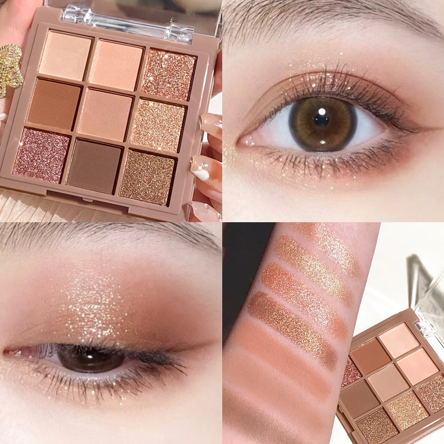 Luxurious 9-colour eyeshadow palette - Velvet matte and shimmer effect, durable waterproof, berry, brown and nude tones