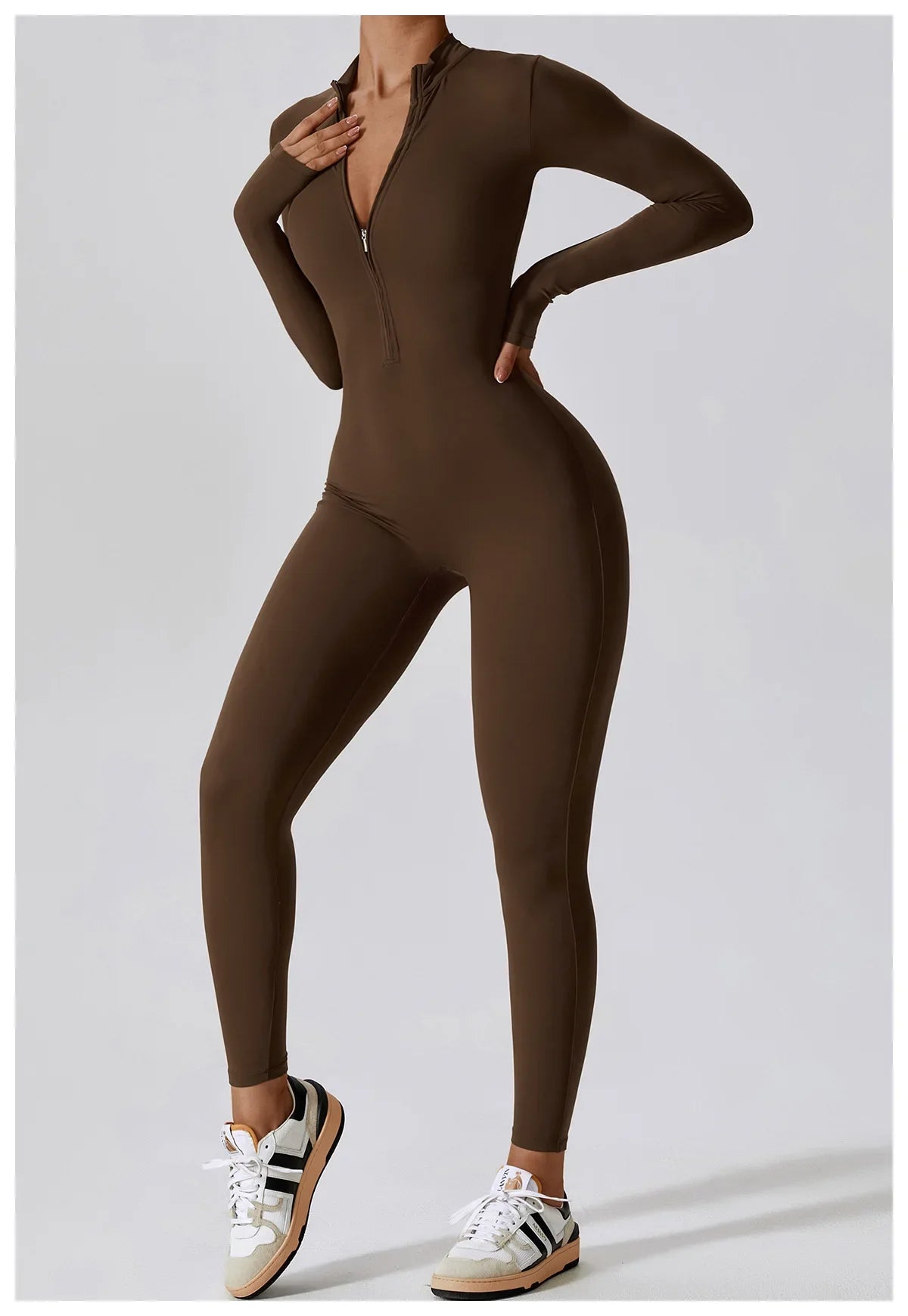 Women's Seamless Zip-Front Full-Length Active Jumpsuit – Anti-Pilling, Breathable Yoga Bodysuit
