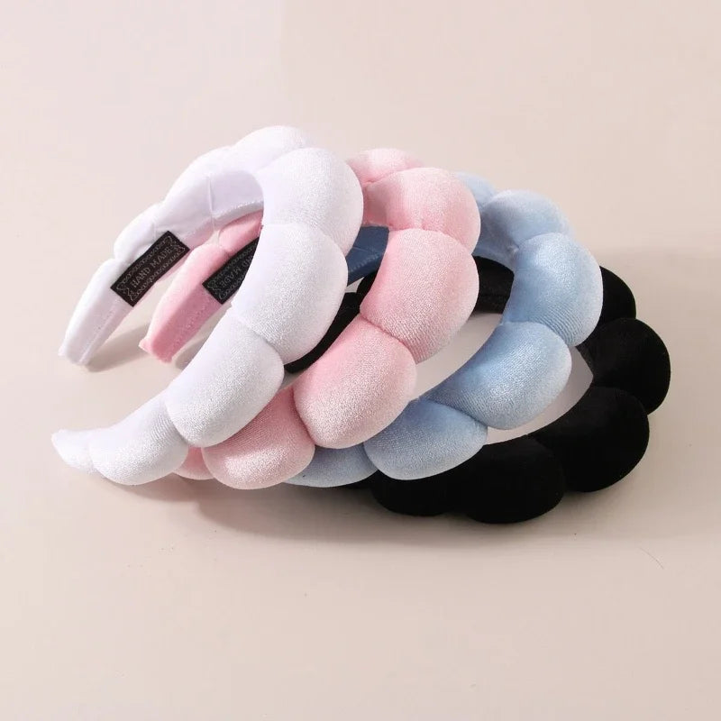 Fluffy Bubble Headband & Wristband Set – For Skincare, Makeup & Face Washing