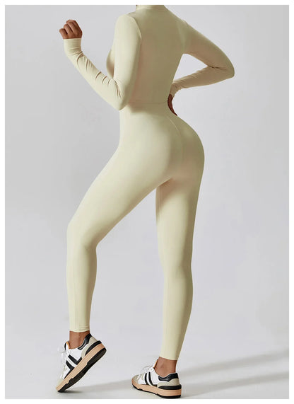 Women's Seamless Zip-Front Full-Length Active Jumpsuit – Anti-Pilling, Breathable Yoga Bodysuit