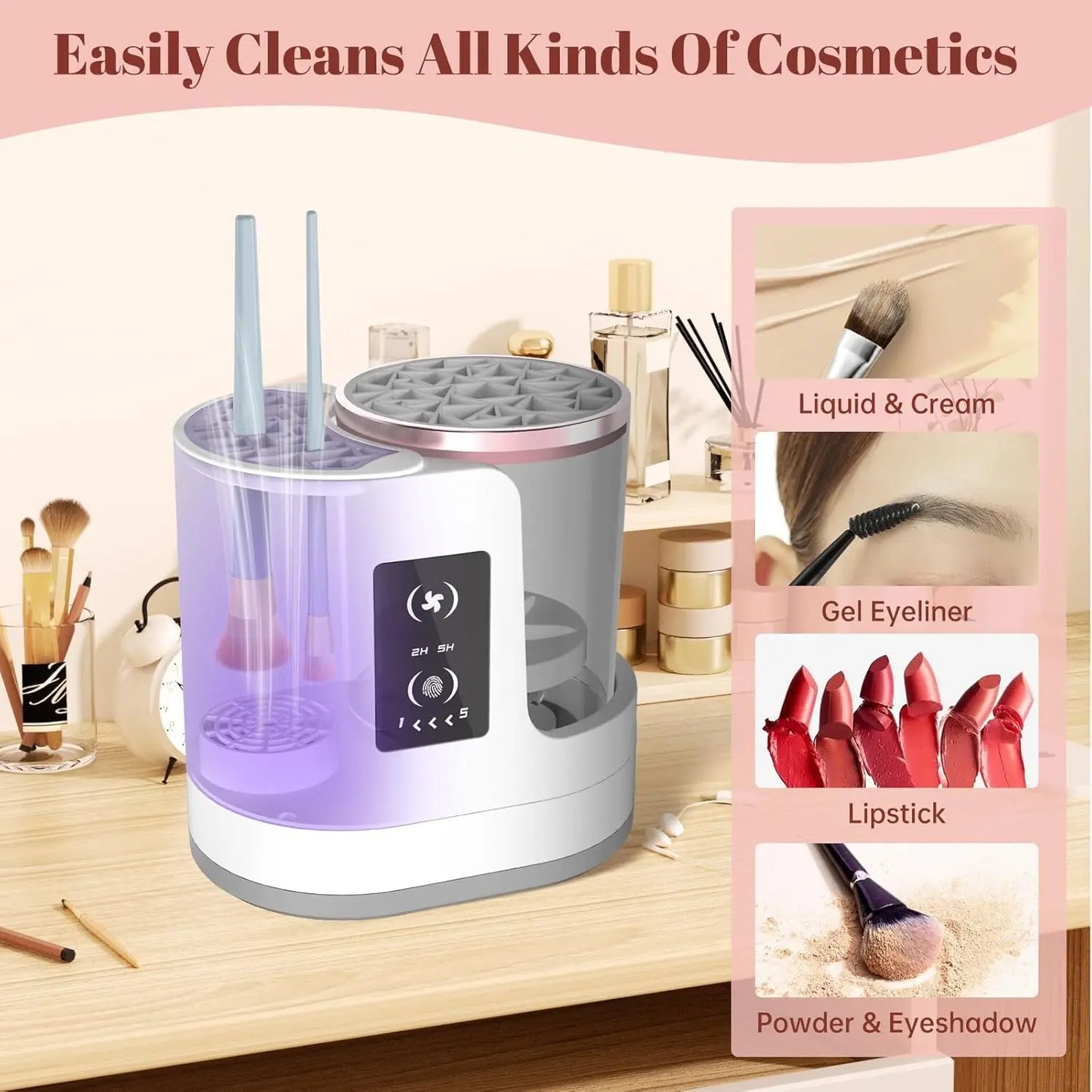 3-in-1 Electric Makeup Brush Cleaner & Dryer – Portable USB Automatic Brush Cleaner and Holder