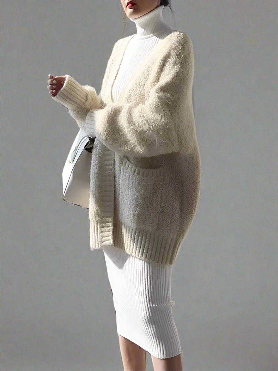 Ribbed Knit Turtleneck Midi Dress with Waist Belt