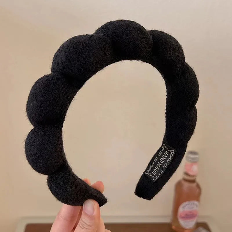 Fluffy Bubble Headband & Wristband Set – For Skincare, Makeup & Face Washing