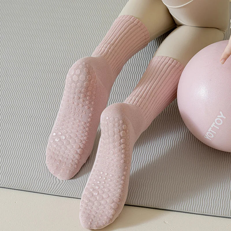 Anti-Slip Yoga Crew Socks for Women – Custom Logo Pilates, Dance, Fitness Grip Hosiery