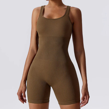 One-Piece Seamless Jumpsuit for Women – Ribbed Workout, Yoga, Gymwear