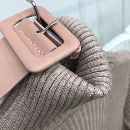 Ribbed Knit Turtleneck Midi Dress with Waist Belt