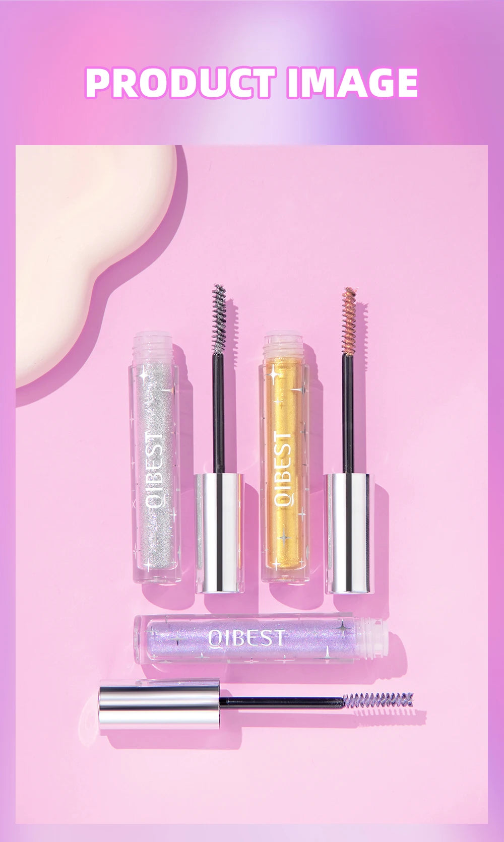 QiBest Glitter Mascara – 4D Silk Fiber Eyelash Lengthening, Curling & Waterproof Mascara