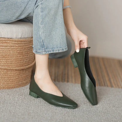 Women’s Soft PU Leather Square Toe Low Heel Pumps – Casual Comfort Shoes