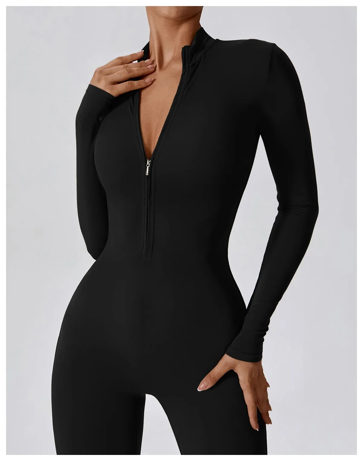 Women's Seamless Zip-Front Full-Length Active Jumpsuit – Anti-Pilling, Breathable Yoga Bodysuit