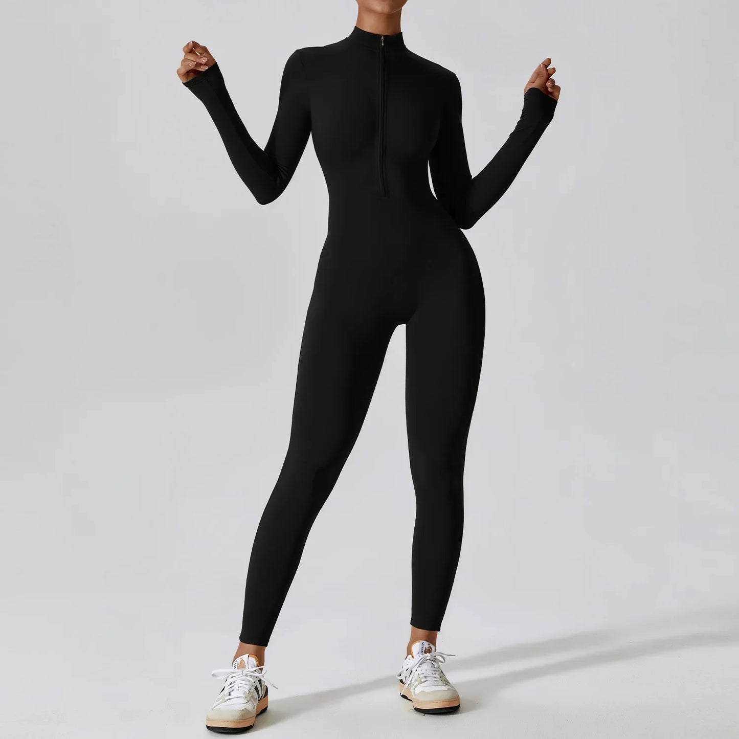 Women's Seamless Zip-Front Full-Length Active Jumpsuit – Anti-Pilling, Breathable Yoga Bodysuit