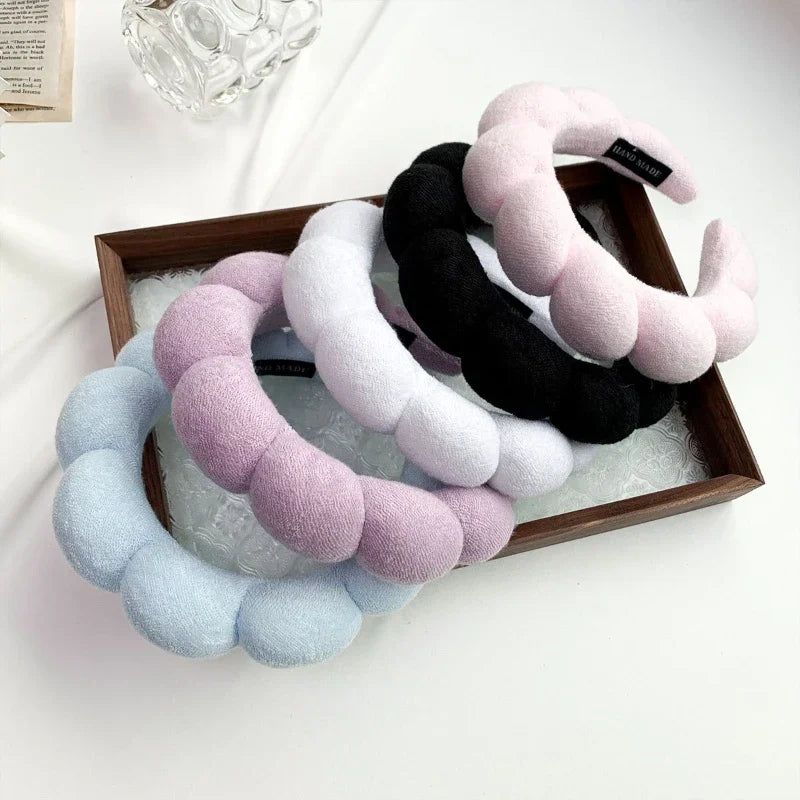 Fluffy Bubble Headband & Wristband Set – For Skincare, Makeup & Face Washing