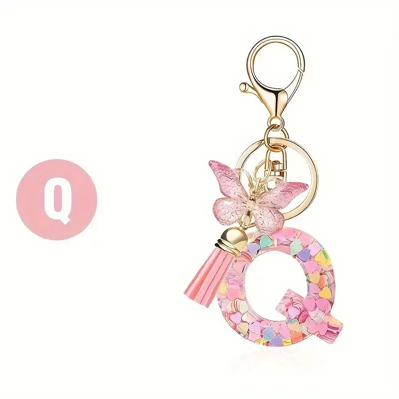Personalised Resin Letter Keychain – Floral Design with Tassel & Charm