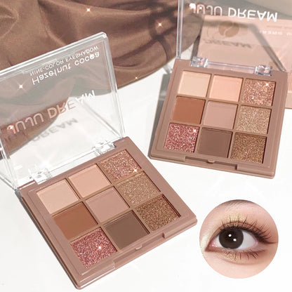 Luxurious 9-colour eyeshadow palette - Velvet matte and shimmer effect, durable waterproof, berry, brown and nude tones