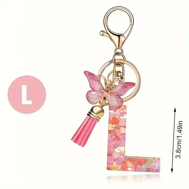 Personalised Resin Letter Keychain – Floral Design with Tassel & Charm