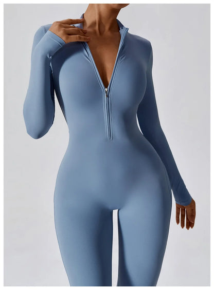 Women's Seamless Zip-Front Full-Length Active Jumpsuit – Anti-Pilling, Breathable Yoga Bodysuit