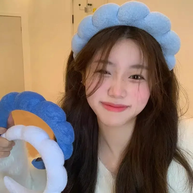 Fluffy Bubble Headband & Wristband Set – For Skincare, Makeup & Face Washing