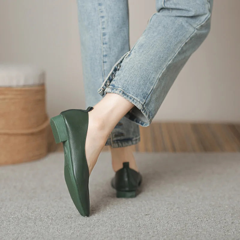 Women’s Soft PU Leather Square Toe Low Heel Pumps – Casual Comfort Shoes