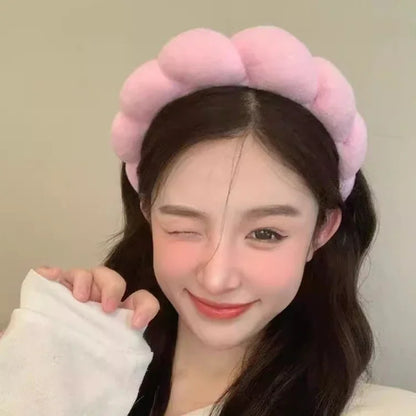 Fluffy Bubble Headband & Wristband Set – For Skincare, Makeup & Face Washing
