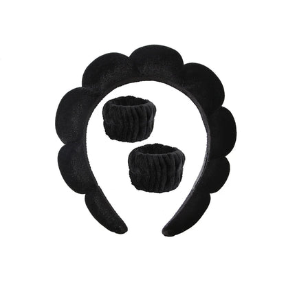 Fluffy Bubble Headband & Wristband Set – For Skincare, Makeup & Face Washing