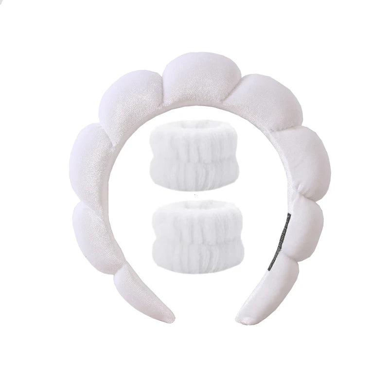 Fluffy Bubble Headband & Wristband Set – For Skincare, Makeup & Face Washing