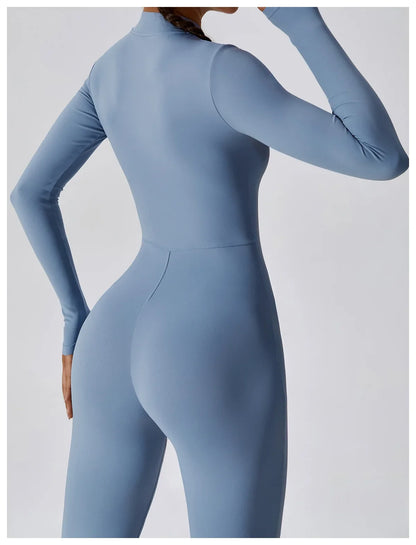 Women's Seamless Zip-Front Full-Length Active Jumpsuit – Anti-Pilling, Breathable Yoga Bodysuit