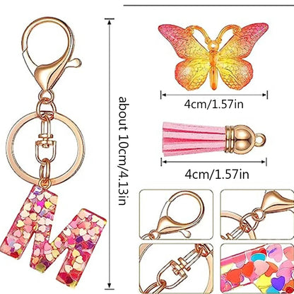 Personalised Resin Letter Keychain – Floral Design with Tassel & Charm