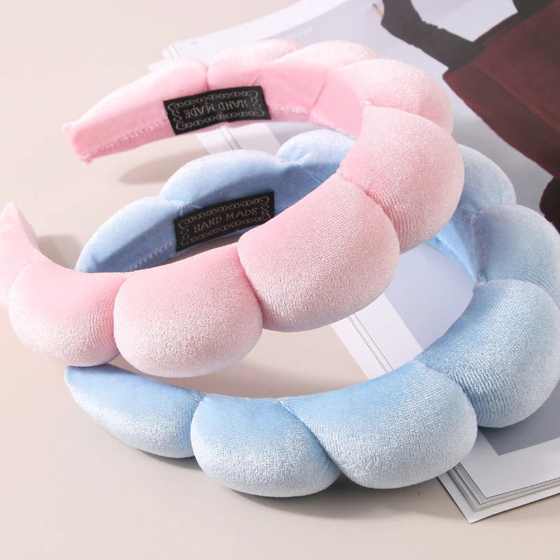 Fluffy Bubble Headband & Wristband Set – For Skincare, Makeup & Face Washing