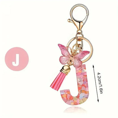 Personalised Resin Letter Keychain – Floral Design with Tassel & Charm