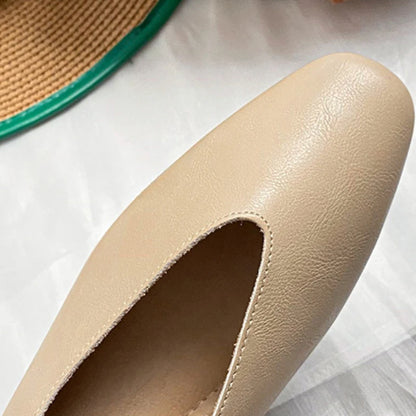 Women’s Soft PU Leather Square Toe Low Heel Pumps – Casual Comfort Shoes