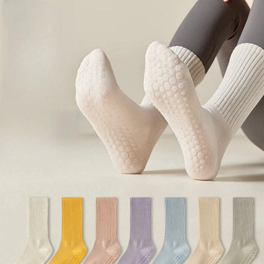 Anti-Slip Yoga Crew Socks for Women – Custom Logo Pilates, Dance, Fitness Grip Hosiery