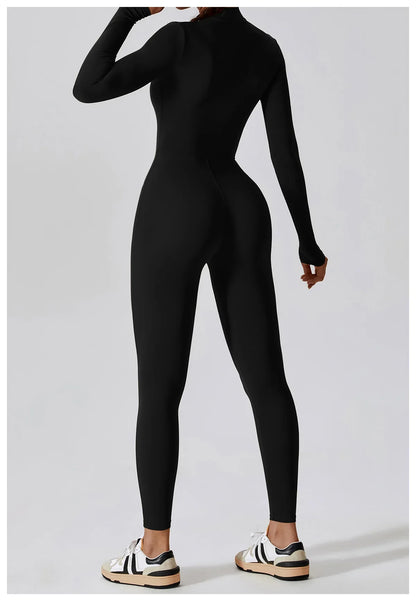 Women's Seamless Zip-Front Full-Length Active Jumpsuit – Anti-Pilling, Breathable Yoga Bodysuit